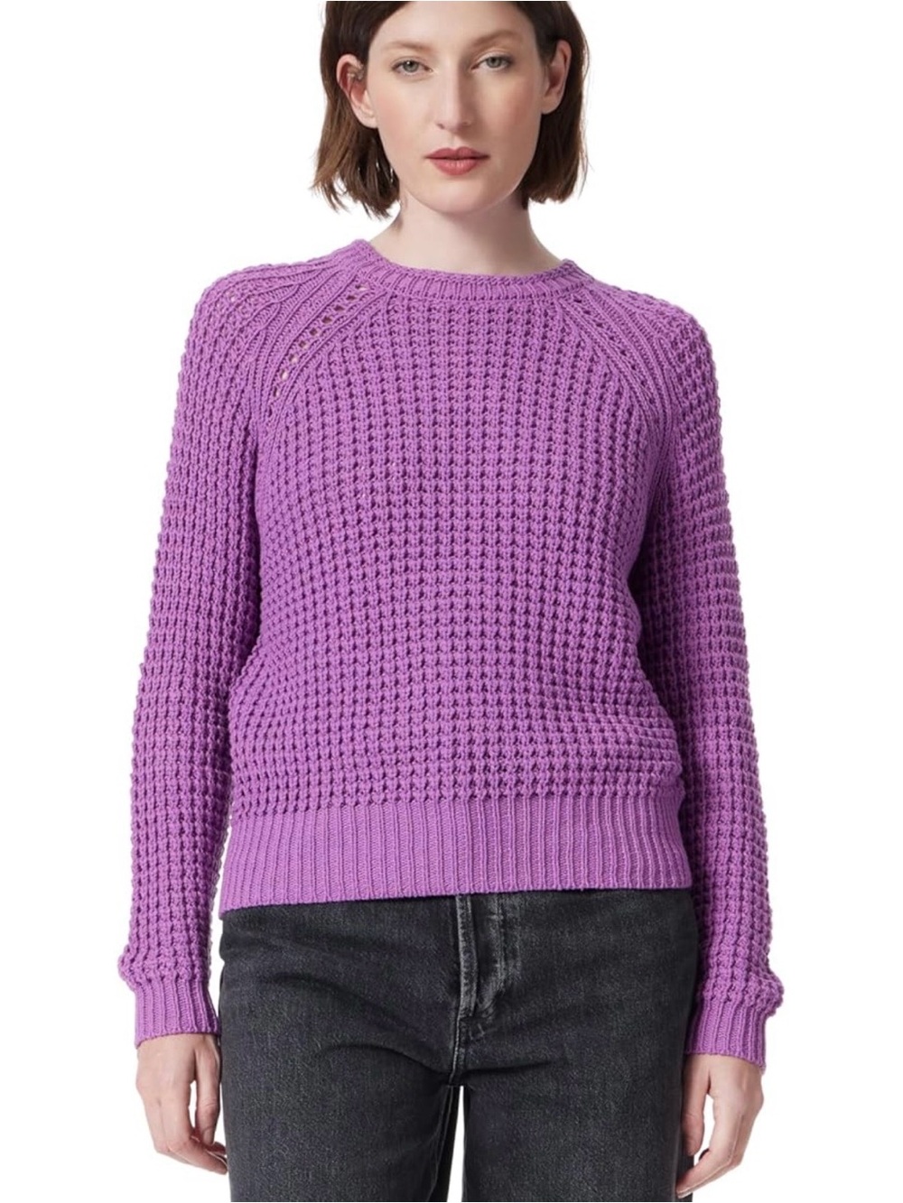 Lilac Waffle-Knit Crewneck Sweater - Women's